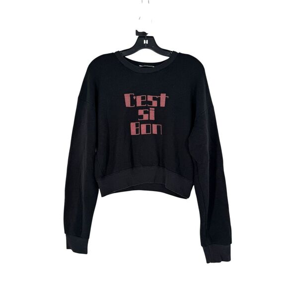 Reformation‎ Women's Black Cest Bon Hunter Long Cropped Sweatshirt Size XS - Picture 1 of 8